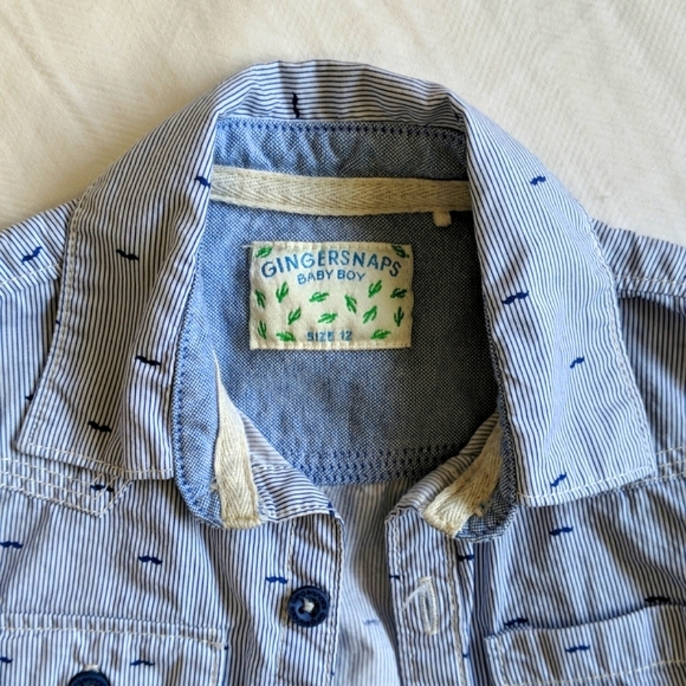 gingersnaps moustache print button down dress shirt 12 months baby boy - Picture 2 of 7